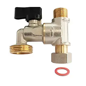 Robinet de piquage pour machine à laver - Entrée écrou tournant et sortie mâle 12/17 (3/8") - Repiquage mâle 20/27 (3/4")