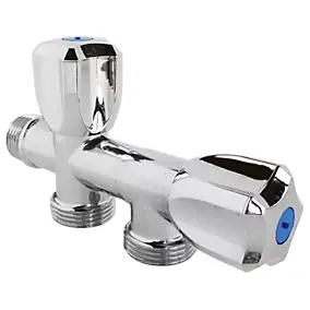Robinet à clapet à double sorties pour l'alimentation de 2 machines à laver, Entrée Mâle 1/2" - Double sortie Mâle 3/4" Somatherm for you