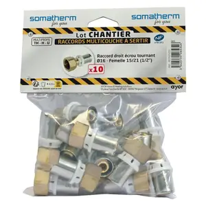 Lot 10 raccords droit à sertir Ø16 - écrou tournant Femelle 15/21mm
