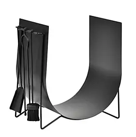 Range bûches curve en acier noir avec serviteur L.54 x P.35 x H.56 cm, Dixneuf Edonis