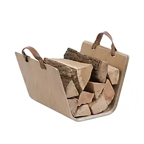 Range bûches en bois cintré avec anses en simili camel L.43 x l.40 x H.28 cm, Dixneuf Madera