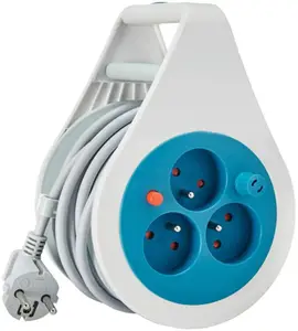 Mini enrouleur - 10 m - 3 prises - Turquoise