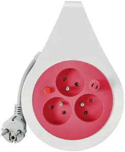 Mini enrouleur - 10 m - 3 prises - Rose