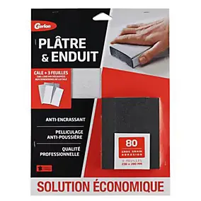 Lot 3 feuilles d'abrasif gros grain + 1 cale