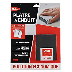 Lot 3 feuilles d'abrasif grain fin + 1 cale