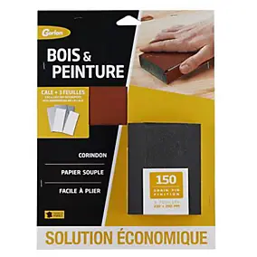 Feuille d'abrasif corindon grain fin + 1 cale vendue par 3 pièces