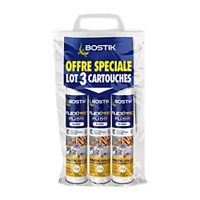 Mastic colle haute performance BOSTIK Flexpro pu 511 en lot de 3, 300 ml blanc