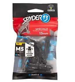 12 chevilles corps creux acier zingué Spyder M5 13mm + vis tête fraisée noir