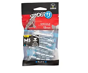 12 chevilles corps creux acier zingué Spyder M5 13mm + vis tête fraisée blanche