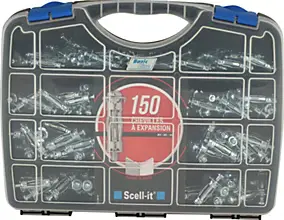 Coffret de 150 chevilles à expansion + vis pré-montées Scell-It, pour plaques de plâtre