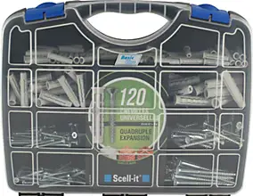 Coffret de 120 chevilles 100% nylon quadruple expansion + vis assorties Scell-It