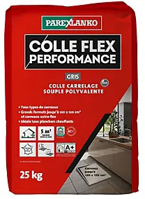 Colle carrelage flex intérieur et extérieur gris idéal grands carreaux 25 Kg Parexlanko Flex Performance