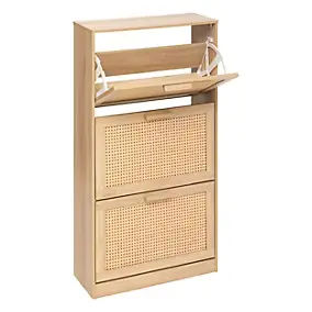 Meuble rangement chaussures 3 niveaux effet cannage l. 60 x H. 113 x P. 24 cm 5five Simply Smart
