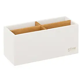 Organisateur d'accessoires de salle de bains blanc et bambou, 4 compartiments, 5Five