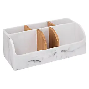 Organiseur salle de bains 6 compartiments effet marbre blanc et bambou l.12,1 x H.10 x P.25,6 cm, 5five Simply Smart Léa