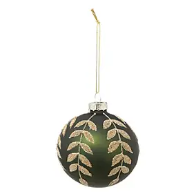 Boule de noël en verre verte décor feuilles d'or ∅80mm Feeric Light & Christmas