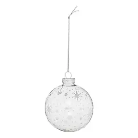 Boule de noël en verre transparent décor flocons argentés ∅80mm Feeric Light & Christmas