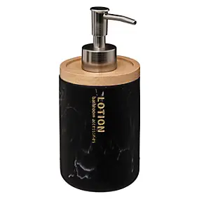 Distributeur de savon effet marbre noir et bambou l.7,7 x H.17,4 x P.7,7 cm, 5Five Simply Smart Léa