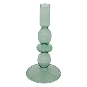 Bougeoir chandelier en verre vert sauge H.19cm Atmosphera