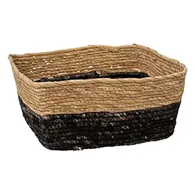 Panier de rangement bicolore tressé en fibres naturelles coloris noir S