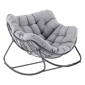 Fauteuil de jardin rocking chair Paopao acier et polyester gris H.44 cm Hespéride