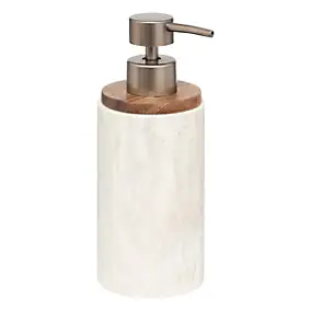 Distributeur de savon en polyrésine effet travertin et acacia 300 ml Ø7,1 x H.19,3 cm, 5five Simply Smart Côme