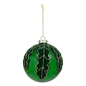 Boule de noël vert décor feuilles vertes ∅100mm Feeric Light & Christmas