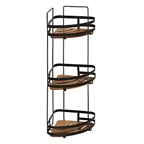 Étagère de douche à fixer 3 niveaux en métal noir et acacia l.19,5 x H.55 x P.23,5 cm, 5Five Simply Smart Blackacia