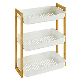 Etagère de salle de bain rectangulaire bambou et plastique blanc, 3 niveaux, H.45cm x P.35cm Five Simply Smart Naturéo