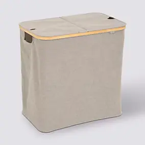 Panier à linge 2 compartiments, 80L en polyester et bambou, 5Five Simply Smart Tidy Box