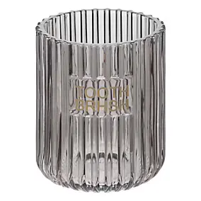 Gobelet pot brosse à dents verre fumé gris strié Ø8 x H.10 cm, 5Five Simply Smart Glass