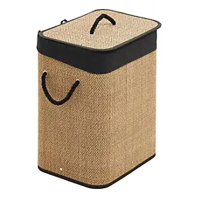 Panier à linge bambou et noir 60L avec couvercle l.30 x H.50 x P.41,5 cm, 5Five Simply Smart