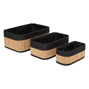 3 paniers de rangement salle de bains bambou et noir, 5Five Simply Smart