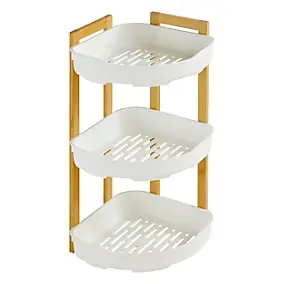 Etagère de salle de bain bambou et plastique blanc, 3 niveaux, H.45cm x P.29cm Five Simply Smart Naturéo