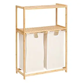 Etagère de salle de bain bambou avec panier à linge double compartiments, Five Simply Smart Tidy Box