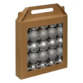 Boules de noël argent effet lisse et relief à paillettes Ø60mm Feeric Light & Christmas - 25 pièces