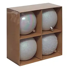 Boule de noël blanche effet relief Feeric Light & Christmas vendue par 4 pièces
