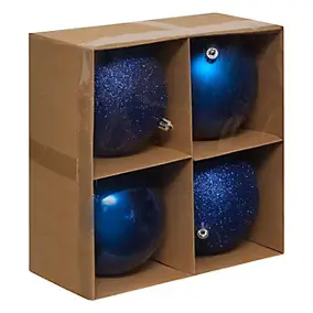 Assortiment boules de noël bleu nuit lisse et paillétées ∅100mm Feeric Light & Christmas - 4 pièces