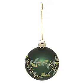 Boule de noël verre verte et or décor branche de gui ∅80mm Feeric Light & Christmas