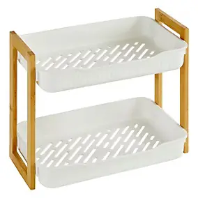 Etagère de salle de bain bambou et plastique blanc, 2 niveaux, H.35cm x P.27cm Five Simply Smart Naturéo