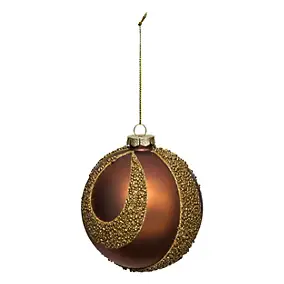 Boule de noël en verre marron décor perles dorées ∅100mm Feeric Light & Christmas
