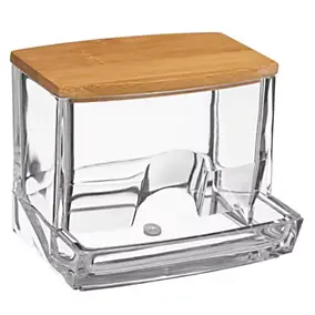 Distributeur de coton tiges transparent et couvercle bambou l.8 x H.7,4 x P.9,3 cm, 5Five Simply Smart Selena