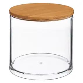 Boite à coton transparente ronde avec couvercle bambou Ø9,7 cm, 5Five Simply Smart Selena