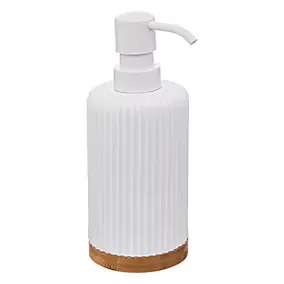 Distributeur de savon à pompe 270 ml en polyrésine blanc et bambou, 5Five Modern