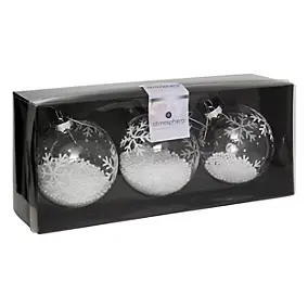 Boule de noël transparente flocon blanc ∅80mm Feeric Light & Christmas - 3 pièces