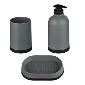 Accessoire salle de bains avec plateau + gobelet + distributeur de savon, gris, 5Five vendu par 3 pièces