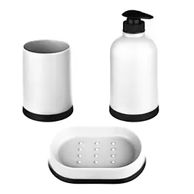 Accessoire salle de bains avec plateau + gobelet + distributeur de savon, blanc, 5Five vendu par 3 pièces