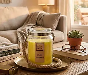 Bougie parfumée citronelle en verre et corde Atmosphera Alma 500 g