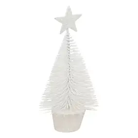 Décoration de table noël sapin blanc avec étoile pailletée 14cm Feeric Light & Christmas