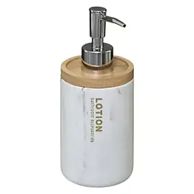 Distributeur de savon effet marbre blanc et bambou l.7,7 x H.17,4 x P.7,7 cm, 5Five Simply Smart Léa